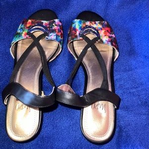 Impo Roar Wedge stretch Sandals Size 8-1/2M Black multi with silver hardware